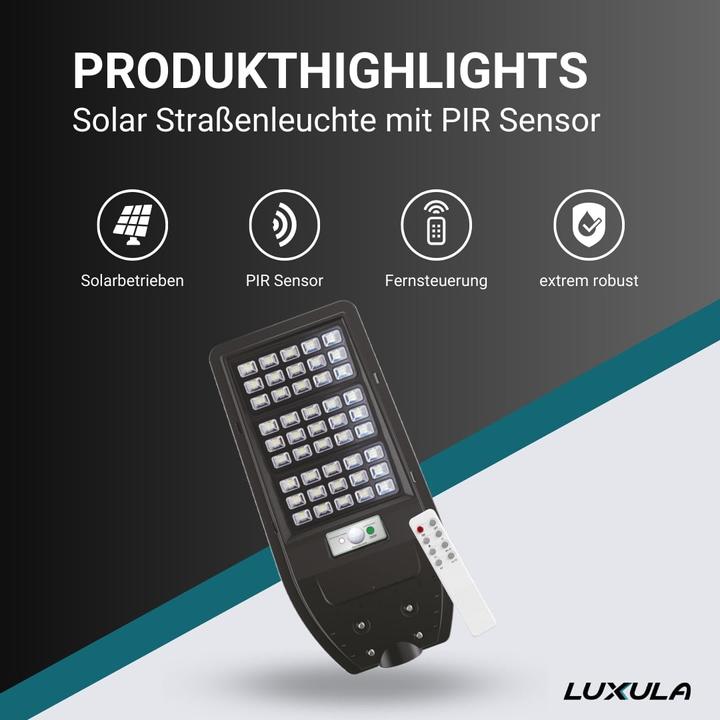Immagine prodotto Luxula Lampione LED solare, 100 W, 1200 lm, 6500 K, con sensore PIR (1200 lm, IP65)