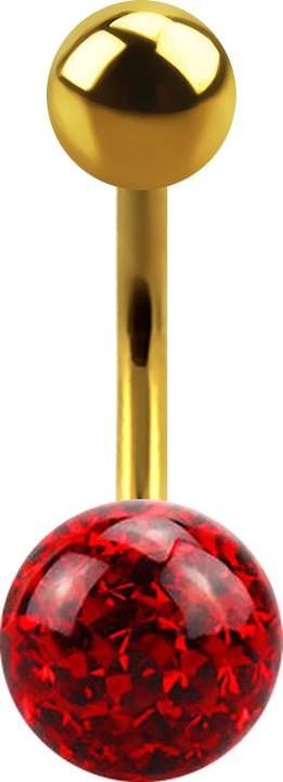 Produktbild Star Piercing Banane vergoldet mit Kugel und Kristall Kugel rot Epoxy Schutzschicht (ohne Messing, Titan G23)