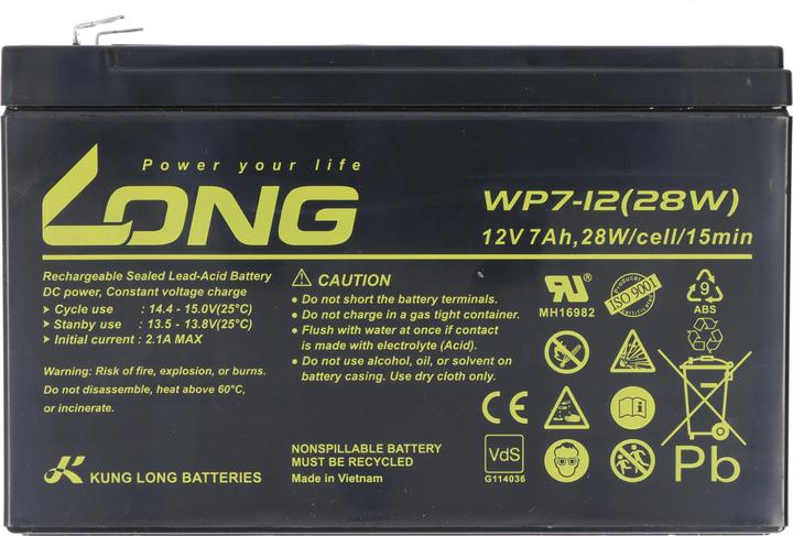 Image du produit Kung Long Batterie WP7-12 avec connecteur Faston 4,8mm (12 V, 7 Ah)
