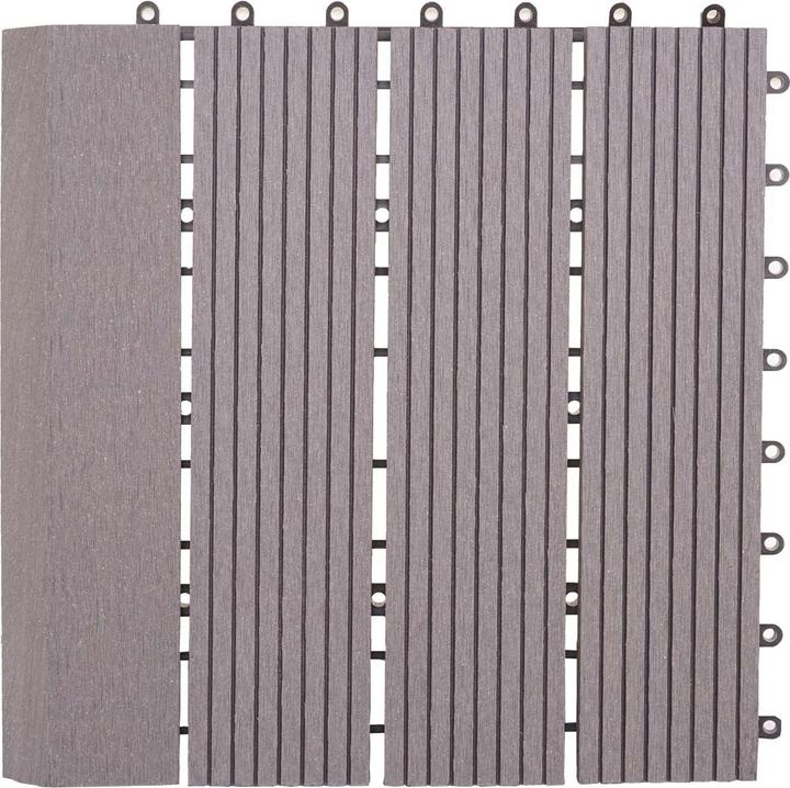 Actual product image Swisshandel24 WPC floor tile Rhone + border, wood look balcony/terrace, 11x each 30x30cm = 1sqm Premium grey li (11 x, 30 x 30 cm)