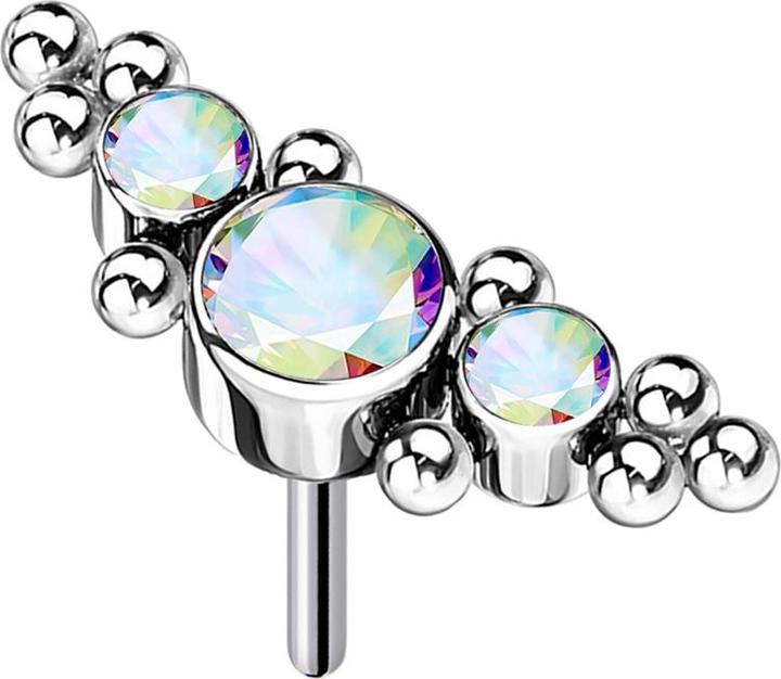 Produktbild Star Piercing Threadless silber mittig mit Kugeln und drei Kristalle multicolor (ohne Messing, Titan G23)