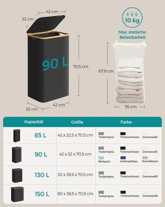 Image du produit Songmics Panier à linge 90 l, noir (90 l)