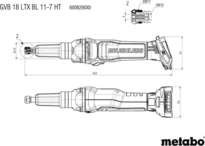 Actual product image Metabo GVB 18 LTX BL 11-7 HT (Straight grinder, 1100 W)