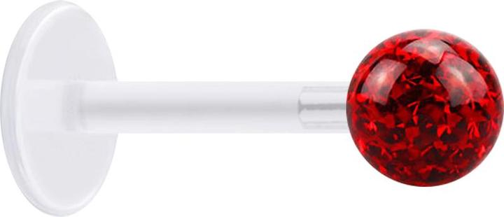 Star Piercing Micro Labret transparent mit Kristallkugel rot und Epoxy Schutzschicht (Chirurgenstahl 316L, ohne Messing, Bioflex)