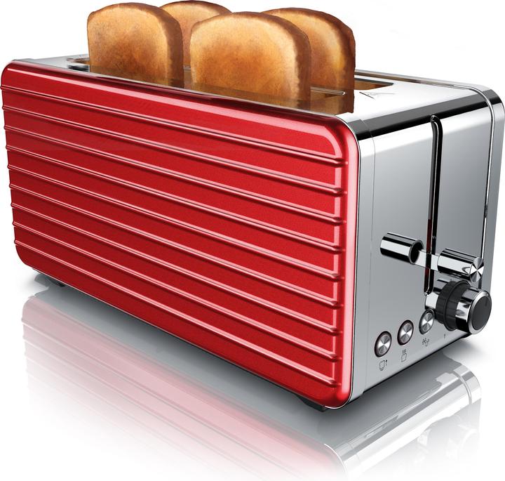 Produktbild Arendo Toaster Langschlitz für 4 Scheiben, 1500 W, Edelstahl, Brötchenaufsatz, DESAYUNO (EU-Stecker)