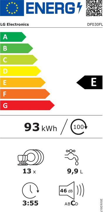 Etichetta energetica LG DF030FL Lavastoviglie libera installazione Classe E 13 coperti