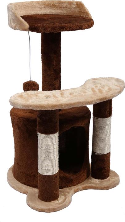 Actual product image Wiltec Cat Tree Scratching Post Climbing Tree 67cm in Brown/Beige with Plattform, Cave and Ball (67 cm, Brown/beige)