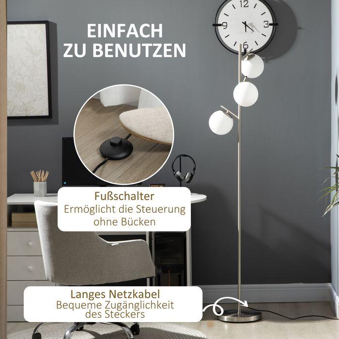 Image du produit Swisshandel24 Lampadaire, lampadaire, lampadaire 40 W avec douille E27, lampadaire avec 3 abat-jour en verre (E27)