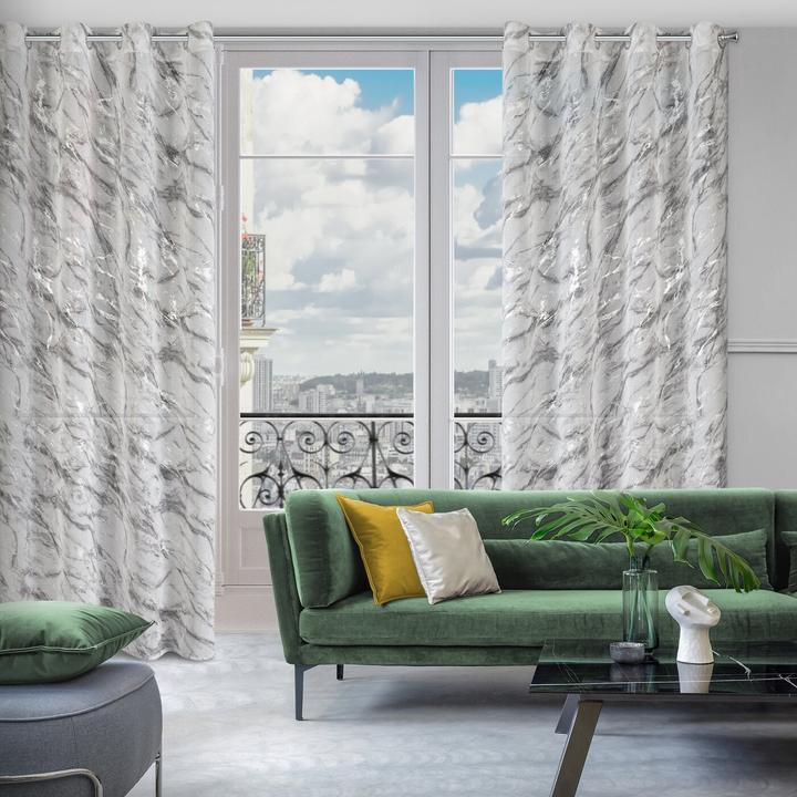 Produktbild Eurofirany Leichter Stoffvorhang mit silbernem Marmormuster, weiss, silberfarben, 140 x 270 cm, Ösen/Kreise (140 x 270 cm)