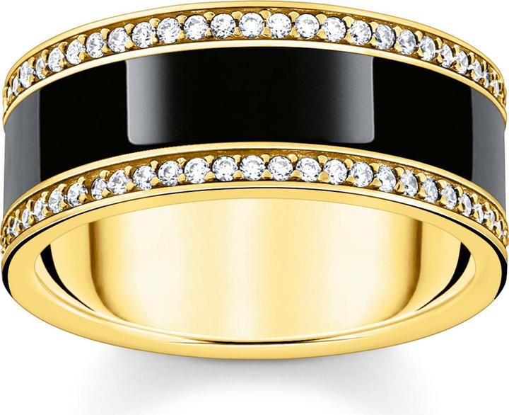 Produktbild Thomas Sabo Bandring mit schwarzer Kaltemaille und weissen Steinen vergoldet (48, 925 Silber)