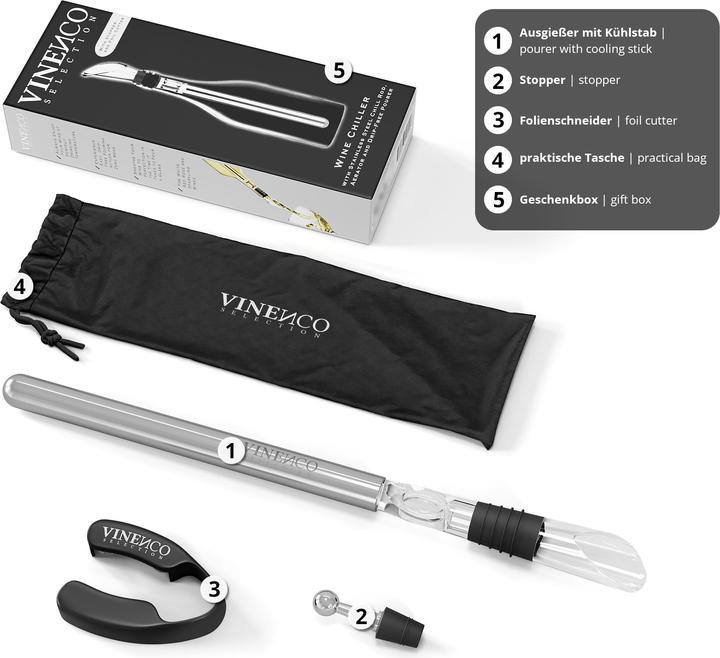 Produktbild Vinenco Weinkühler-Set (Weinausgiesser, Weinverschluss)