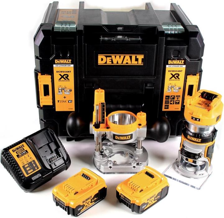 Image du produit DeWalt DCW 604 P2 Affleureuse/Défonceuse sans fil 18V 55 mm + 2x Batteries 5,0Ah + Chargeur + Coffre
