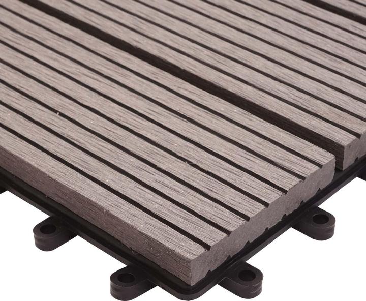 Actual product image Swisshandel24 WPC floor tile Rhone + border, wood look balcony/terrace, 11x each 30x30cm = 1sqm Premium grey li (11 x, 30 x 30 cm)