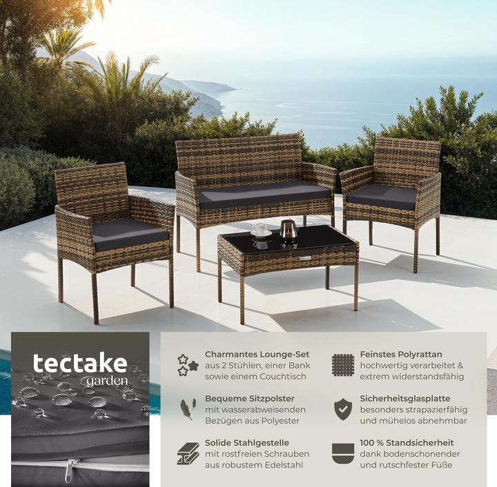 Image du produit tectake Salon de jardin en rotin Palese pour 4 personnes