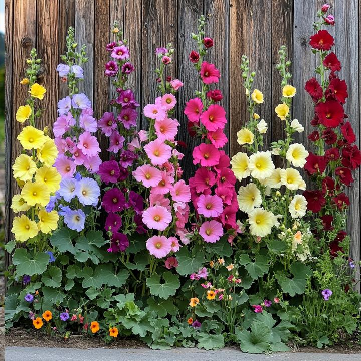 Immagine prodotto Plant in a Box Alcea rosea 'Spring celebrities' Rosso cremisi, limone, viola - Miscuglio di 6 piante (25 cm)