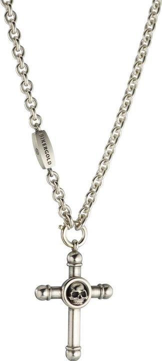 Immagine prodotto Bikergold Ciondolo a catena con ancora, croce e teschio singolo (Argento 925, 70 cm)