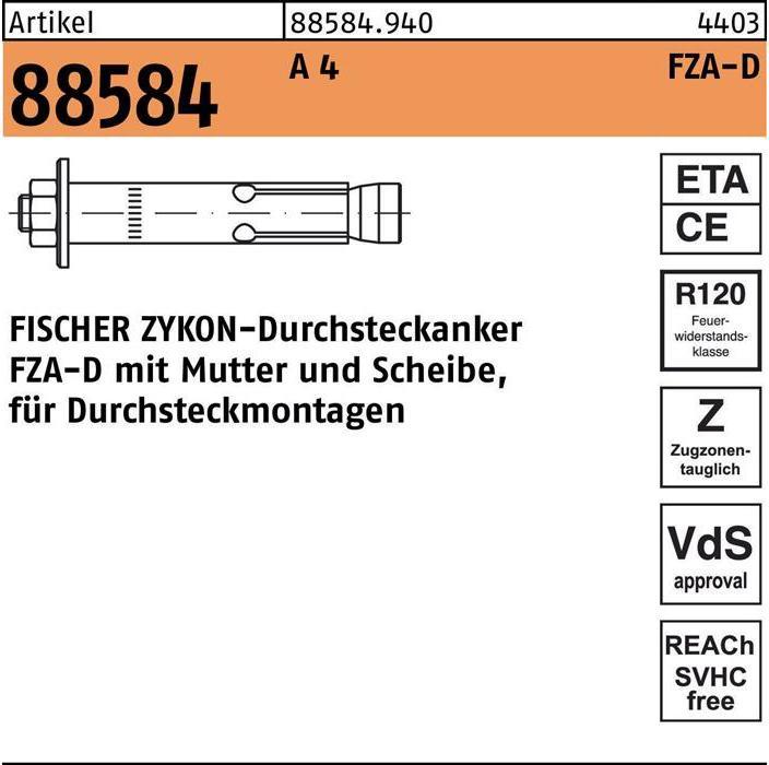 Actual product image Fischer Through bolt R 88584 ZYKON FZA-D 18x100 M12D/20 A 4 Without surface specification (10 pcs.)