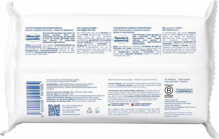 Valori nutrizionali e ingredienti Mustela Salviette biodegradabili compostabili per la casa (60 Pezzo/i)