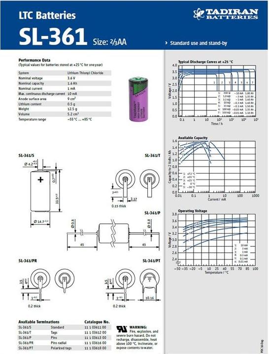 Produktbild Sonnenschein Batterie Tadiran LTC SL-361/P, 2/3 AA Mignon (1 Stk., AA, 1600 mAh)
