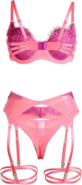 Immagine prodotto Subblime - 955366 SET REGGISENO CON PIZZO E GIARRETTIERA ROSA E VIOLA L/XL (XL)