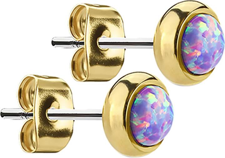 Immagine prodotto Star Piercing Orecchini a perno placcati oro con opale viola (senza ottone, Acciaio chirurgico 316L)