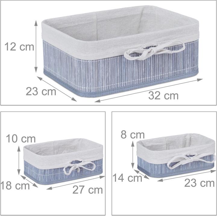 Actual product image Relaxdays Bamboo Storage Basket Set of 3 (3 x, 32 x 23 x 12 cm)