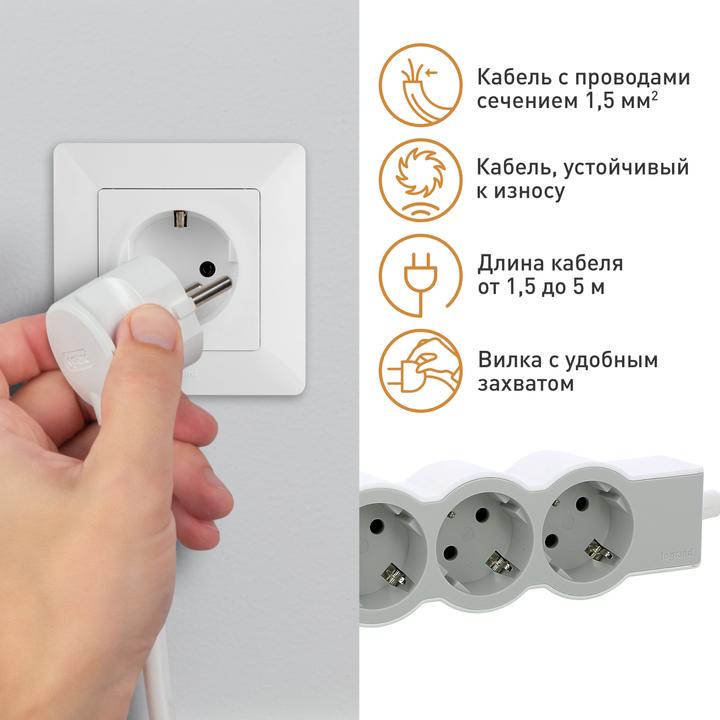 Produktbild Legrand Flache Steckdosenleiste, 5-fach Steckdose (5 x, CEE 7/3, CEE 16/5, 3 m)