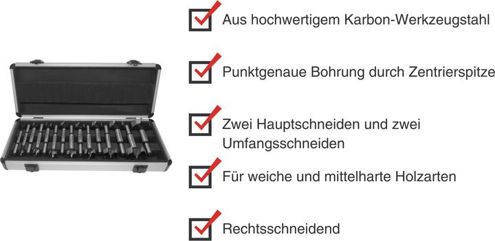 Actual product image Paulimot Forstnerbohrer-Set 15-teilig (10, 12, 15, 16, 18, 20, 22, 25, 26, 28, 30, 35, 40, 45, 50)