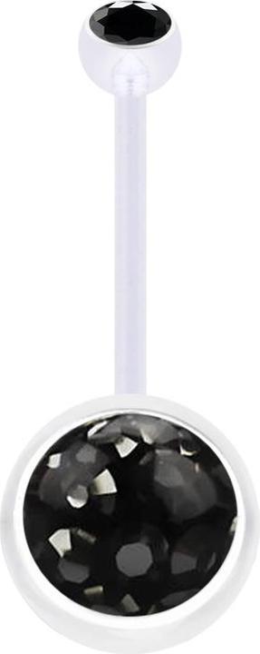 Produktbild Star Piercing Banane transparent mit Kugel Kristall schwarz und Kugel Kristall schwarz Epoxy Schutzschicht (Bioflex, ohne Messing)