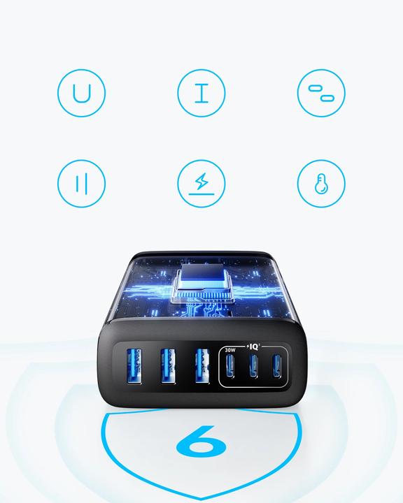 Produktbild Anker 6-in-1 Ladestation 112W 3x USB-A 3x USB-C schwarz (112 W)