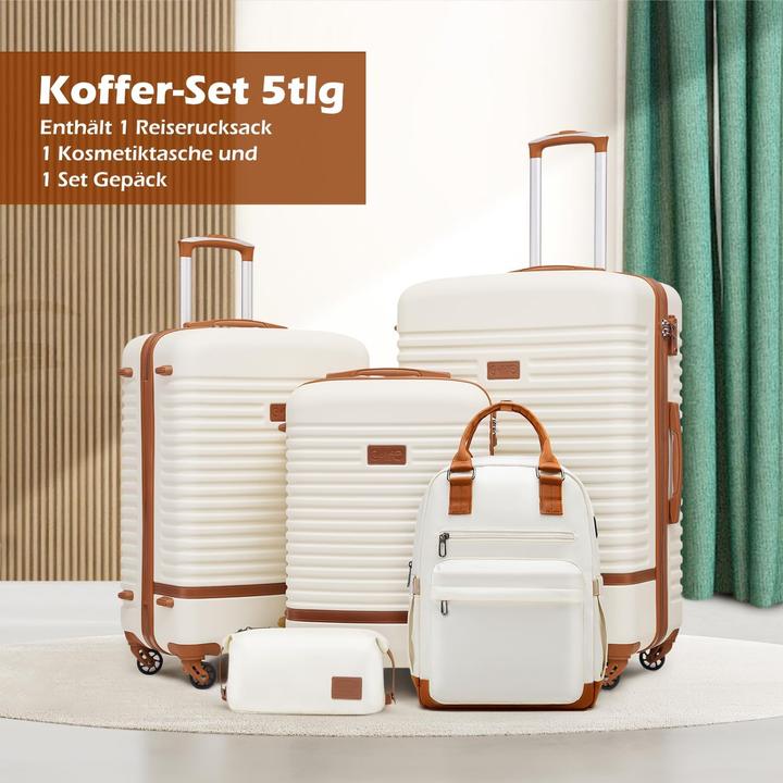 Actual product image Coolife 5-teiliges Hartschalen-Trolley-Set mit Reiserucksack und Kulturbeutel (93 l, Hand luggage (up to 50 litres), M (50 - 90l), L (90 - 115l))