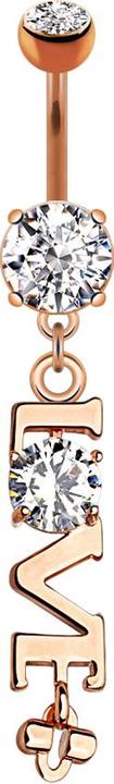 Produktbild Star Piercing Banane rosegold mit zwei Kugeln Kristall silber Anhänger Love (Chirurgenstahl 316L, Messing)