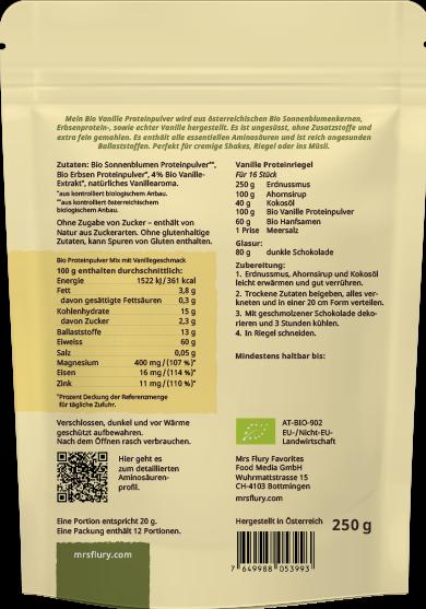 Nährwerte und Zutaten Mrs Flury Bio Vanille Proteinpulver (Vanille, 1 Stk., 250 g)