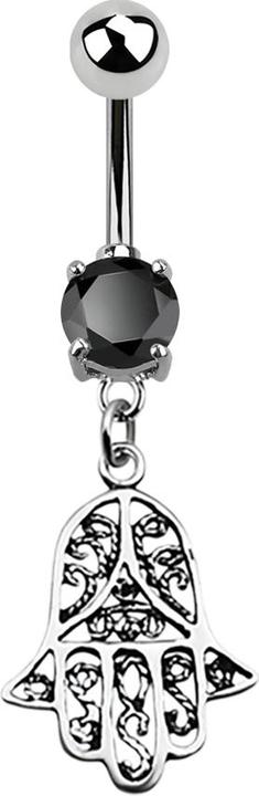 Produktbild Star Piercing Banane silber mit Anhänger Hamsa schwarz (925 Sterlingsilber, Chirurgenstahl 316L, ohne Messing)
