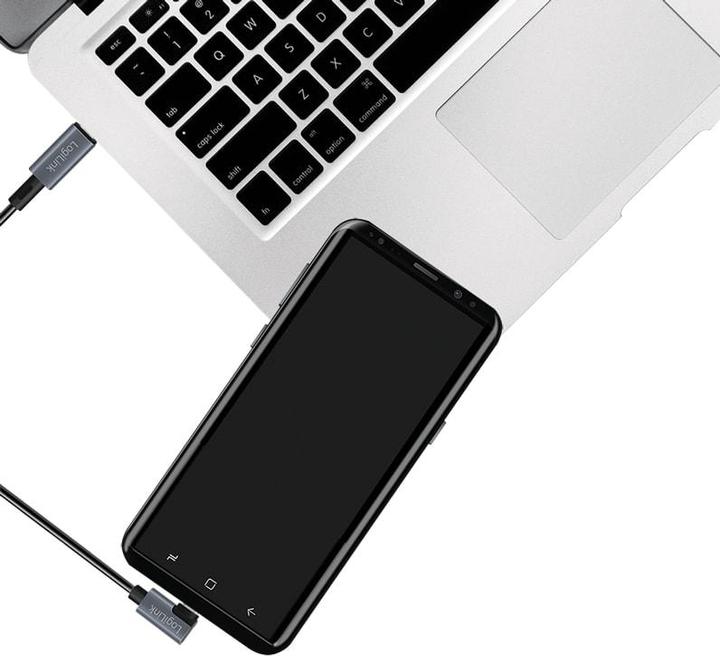 Produktbild LogiLink USB 2.0 Type-C-Kabel, USB-C/M 90° zu USB-C/M, E-mark, PD, schwarz, 2 m (2 m, USB 2.0)