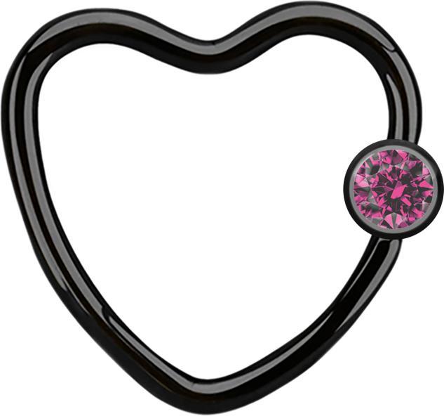 Actual product image Star Piercing Micro Ball Closure Ring Black Heart with Crystal Ball Pink (Surgical steel 316L, without brass)