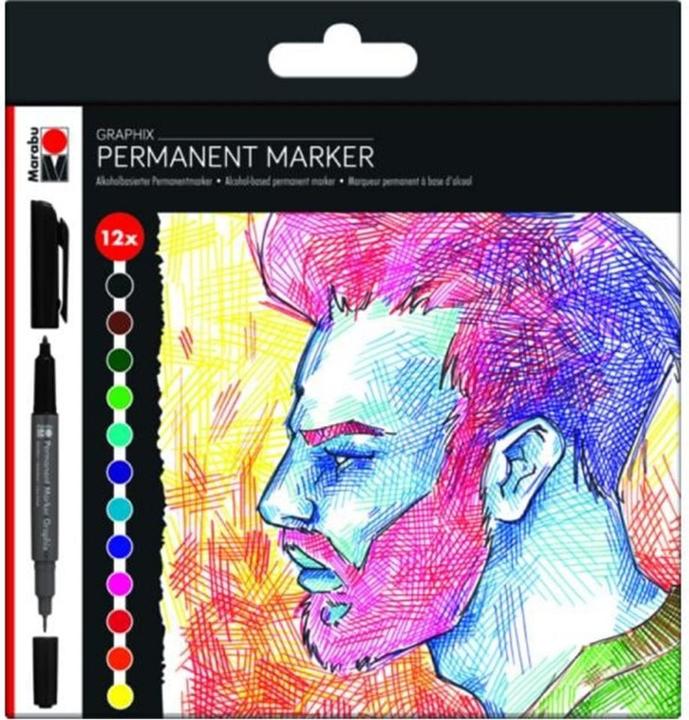 Actual product image Marabu Permanent marker Graphix set, 12 pieces (Multicoloured, 2 mm, 12 x)