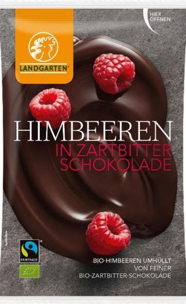 Actual product image Landgarten Organic raspberry in dark chocolate (50g) (50 g)