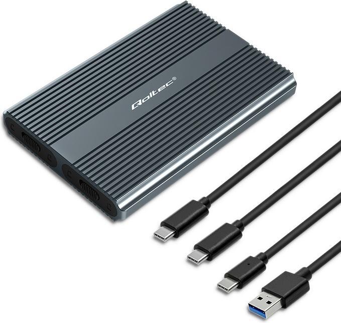 Actual product image Qoltec Obudowa | kieszeń na dysk M.2 SSD SATA | NVME | DUAL |USB-C (M.2)