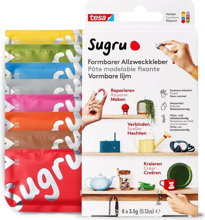 Produktbild Sugru by tesa Sugru 8x Formbarer Allzweckkleber, vielseitige Klebeknete zum Dekorieren, Kleben & Reparieren (28 g)