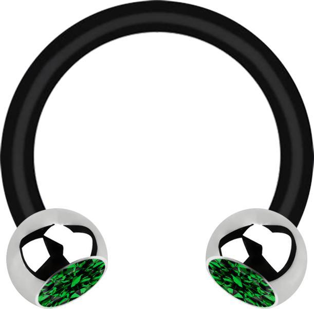 Actual product image Star Piercing Micro Circular Barbell black with two balls silver crystal green (Bioflex, Surgical steel 316L, without brass)