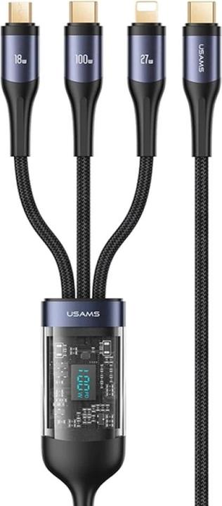 Actual product image Usams US-SJ600 U83 3IN1 Transparent Digital Display PD100W Fast Charging & Data Cable 1.2m C To C+L+M (1.20 m, USB 2.0)