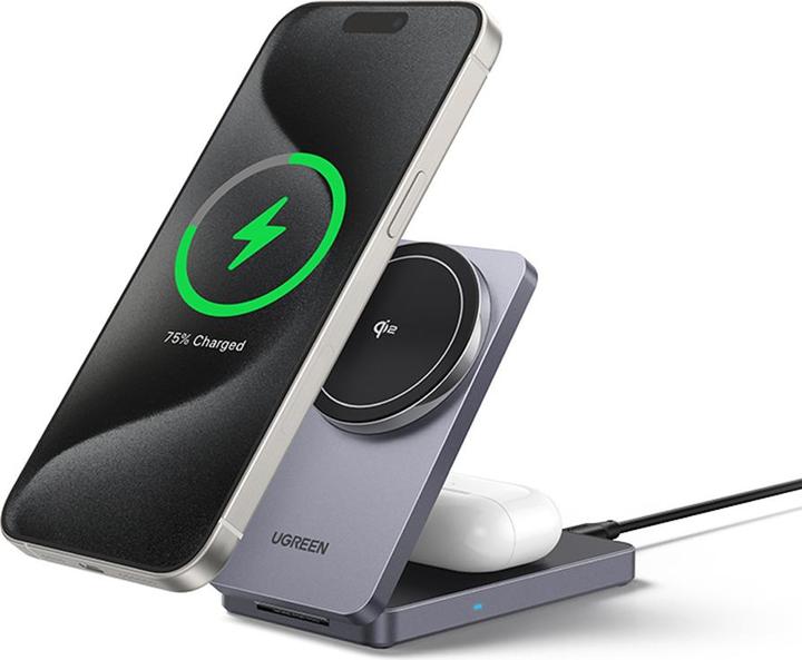 Ugreen Chargeur sans fil Qi2 15w 2-en-1 Magsafe Fast Charging Station Grey