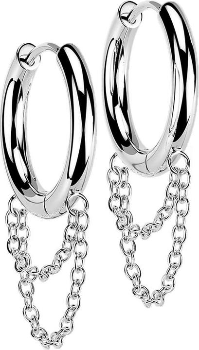 Actual product image Star Piercing Earring silver pendant double chain (without brass, Surgical steel 316L)