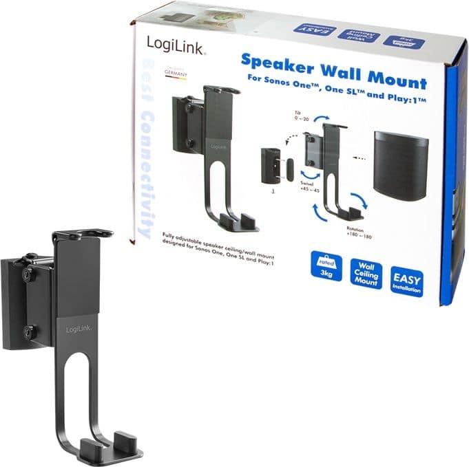 Image du produit LogiLink Support mural pour Sonos One, Play:1, One SL (1 pièce, Installation murale, Rotatif, Inclinable, Pivotant)
