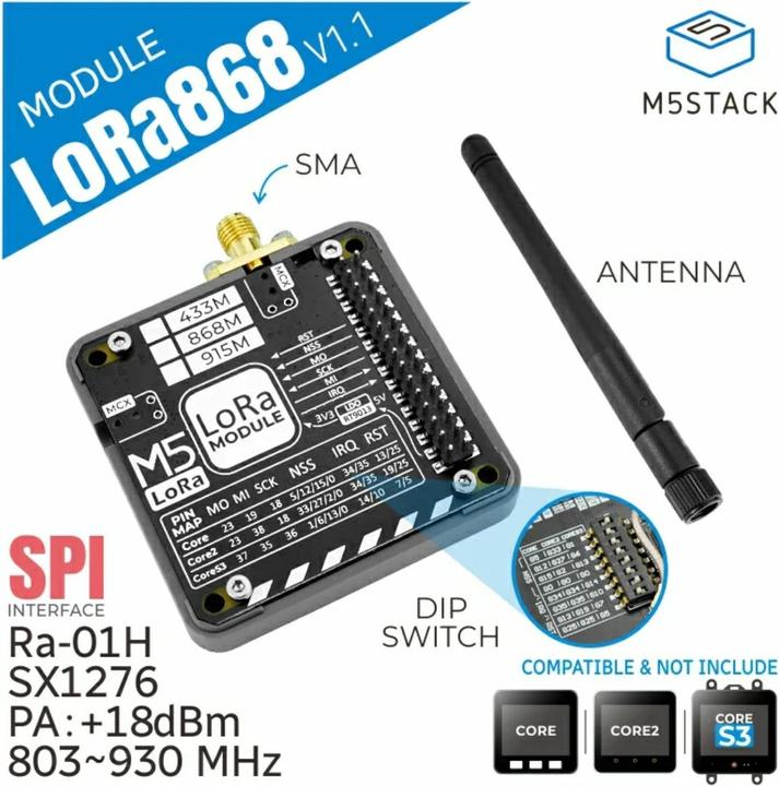 Productafbeelding M5Stack LoRa 868MHz module V1.1 met antenne