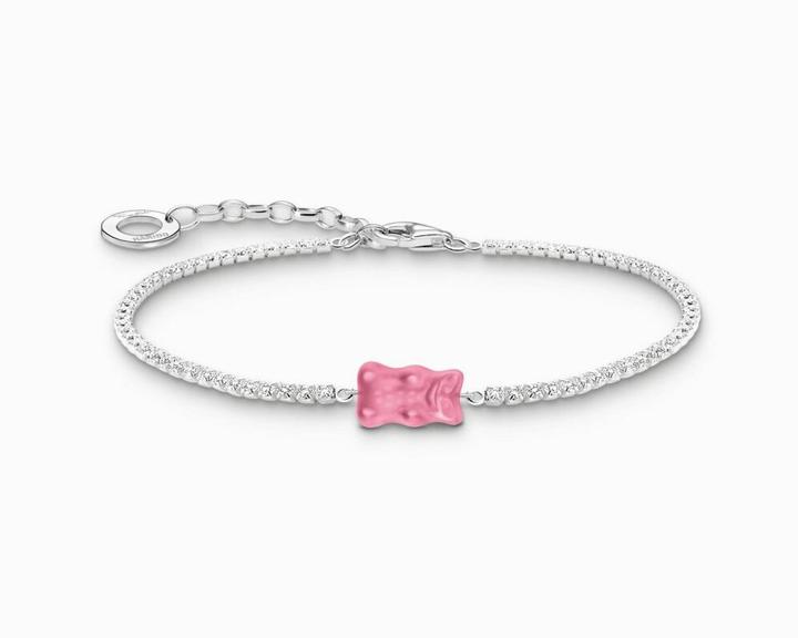 Actual product image Thomas Sabo Tennisarmband mit pinkfarbenem Goldbären und Steinen Silber (19 cm, Silver 925)