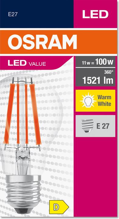 Produktbild Osram LED Filament Lampe (E27, 11000 W, 1521 lm, 1 x, D)