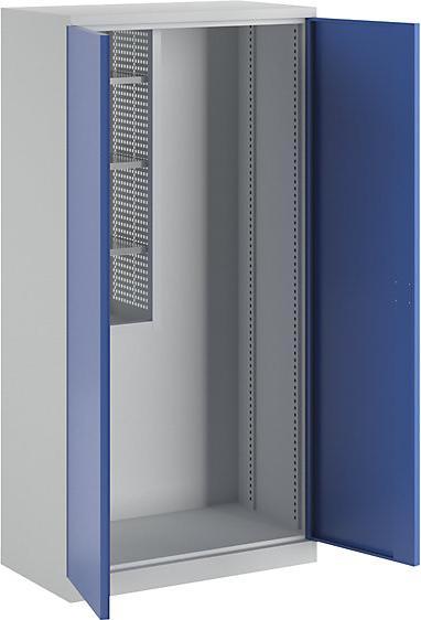Produktbild MBA-System Geräte- und Putzmittelschrank JUMBO, Vollblechtüren/1 Regalbox, l.grau/blau (45 cm, 112 cm)