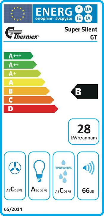 Label énergétique Thermorex Thermex Super Silent GT hotte de gamme, blanc, 60 cm (Hotte murale)